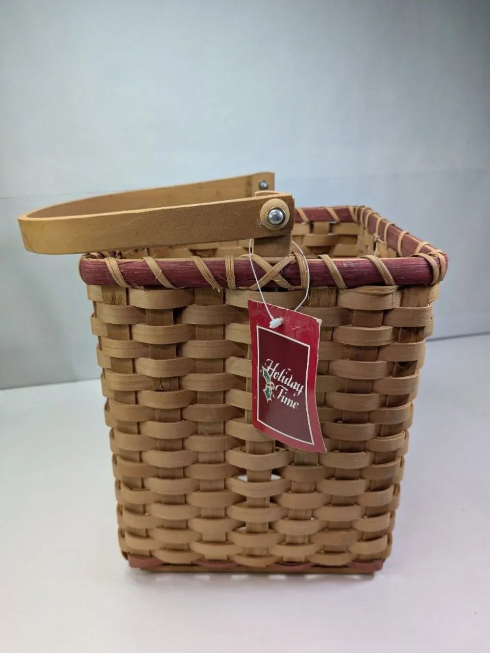 Rustic Country Farmhouse Christmas Tree Basket Drop Handle Wooden Button Star